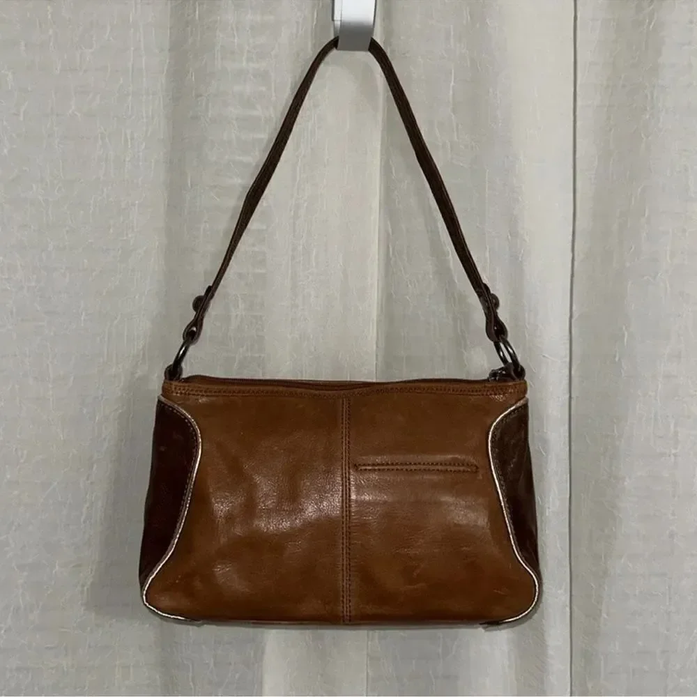 The Sak Blue Brown Gold Trim Genuine Leather Hobo Purse